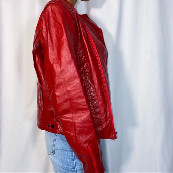 Vintage Mode Speciale Red Leather Jacket (size 40) - Picture 4 of 5